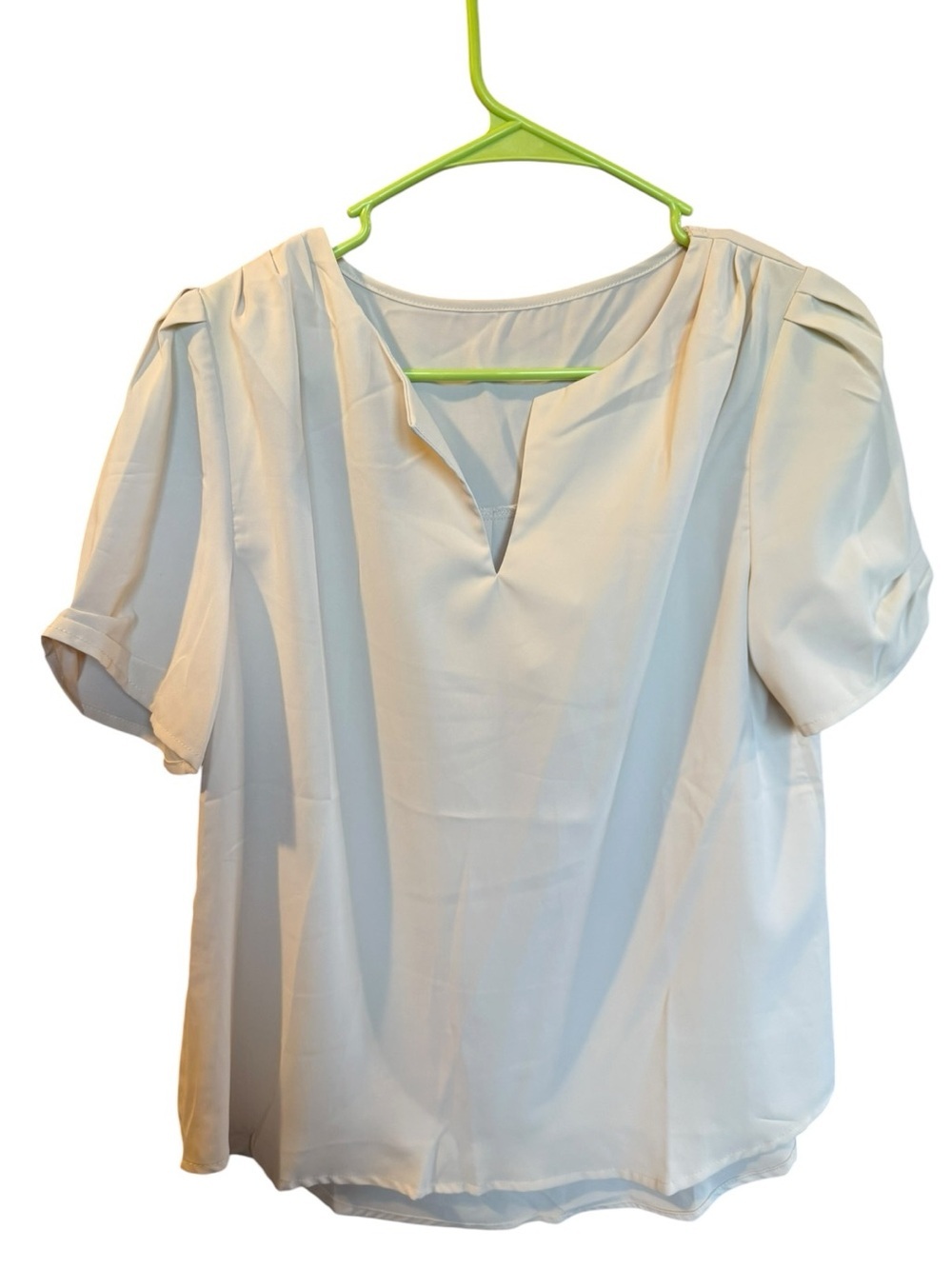 Women's Cream Short-Sleeve Blouse with Notch Neck